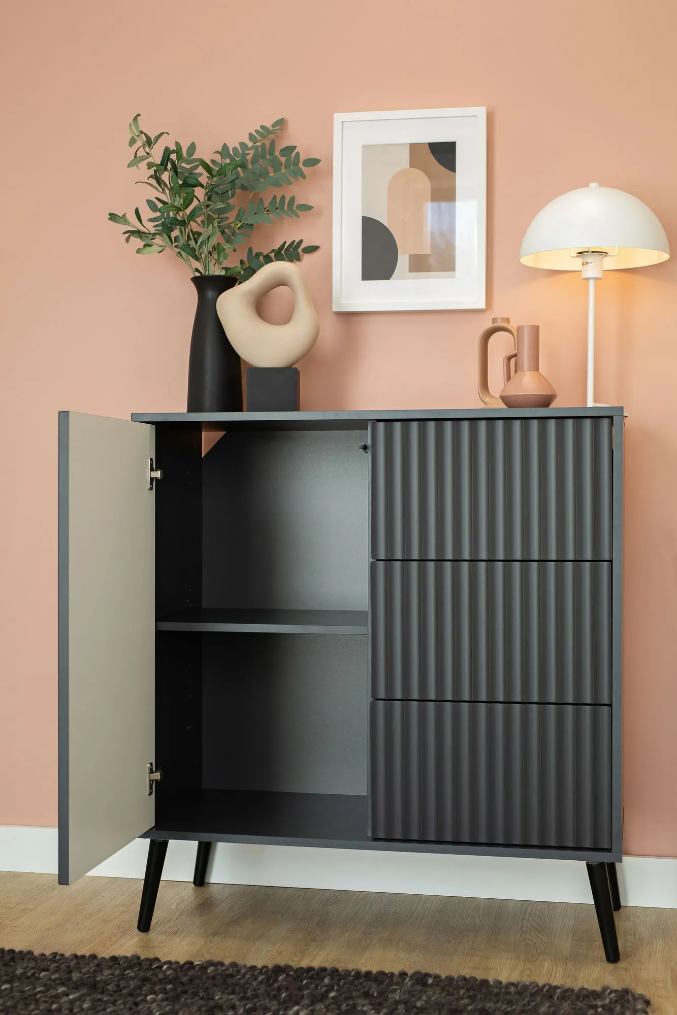 Komoda 1-drzwiowa z 3 szufladami BARCELONA 91cm antracyt - INT_5003179