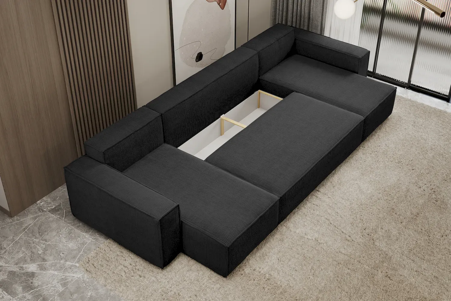 Narożnik uniwersalny KARL U rozkładany tkanina Poso 135 czarny - NAROZNIK_KARL_U_POSO135