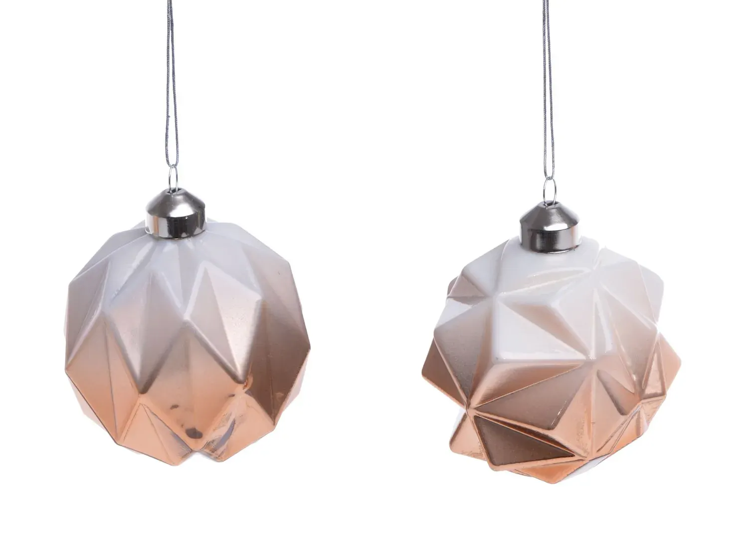 Komplet 2 bombek karbowane małe 7433 biało-miedziane