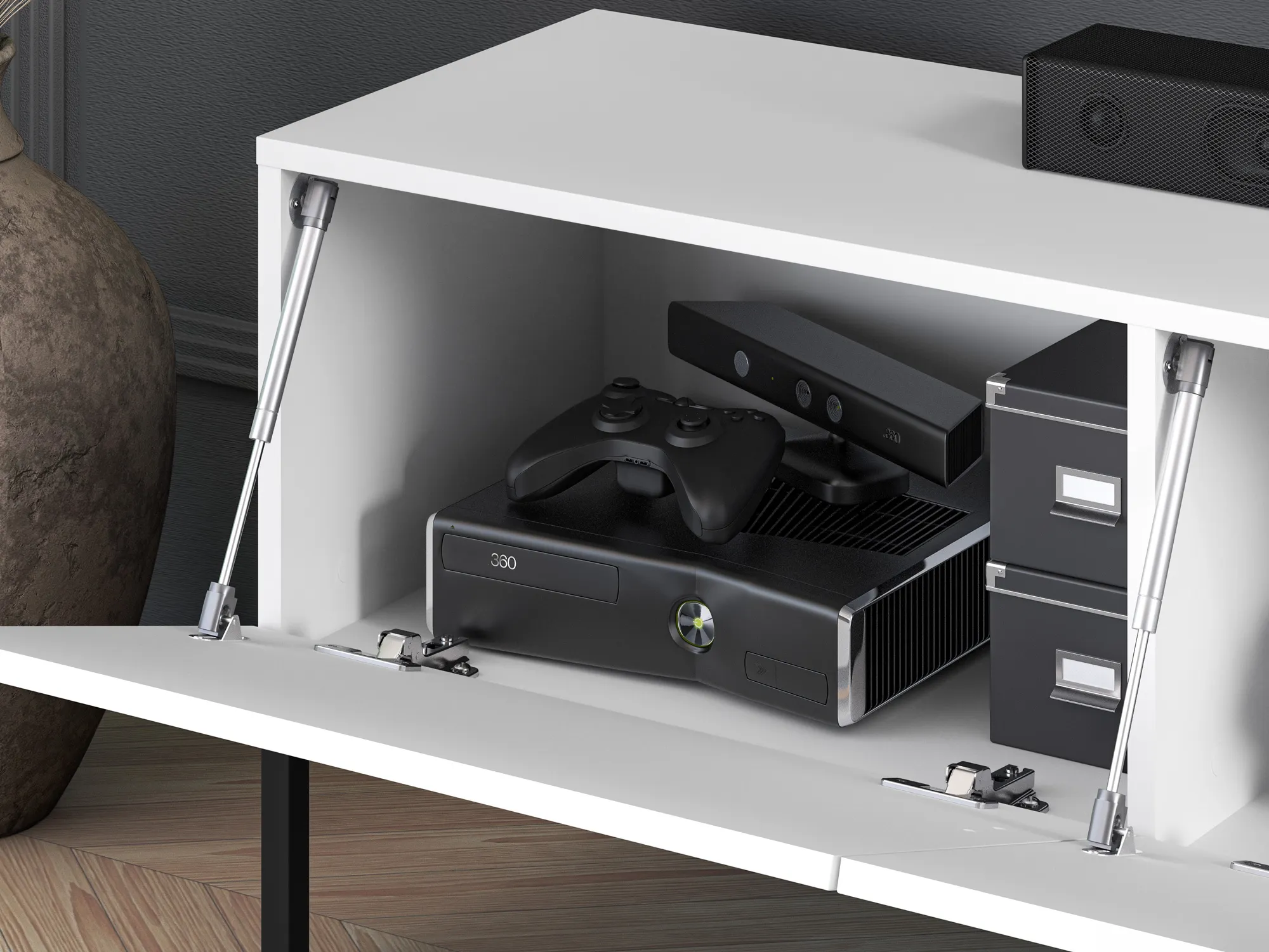 Szafka RTV z 3 klapami CLEARING 04 biały alpejski, noga-czarny - 1CLEA04-001-02