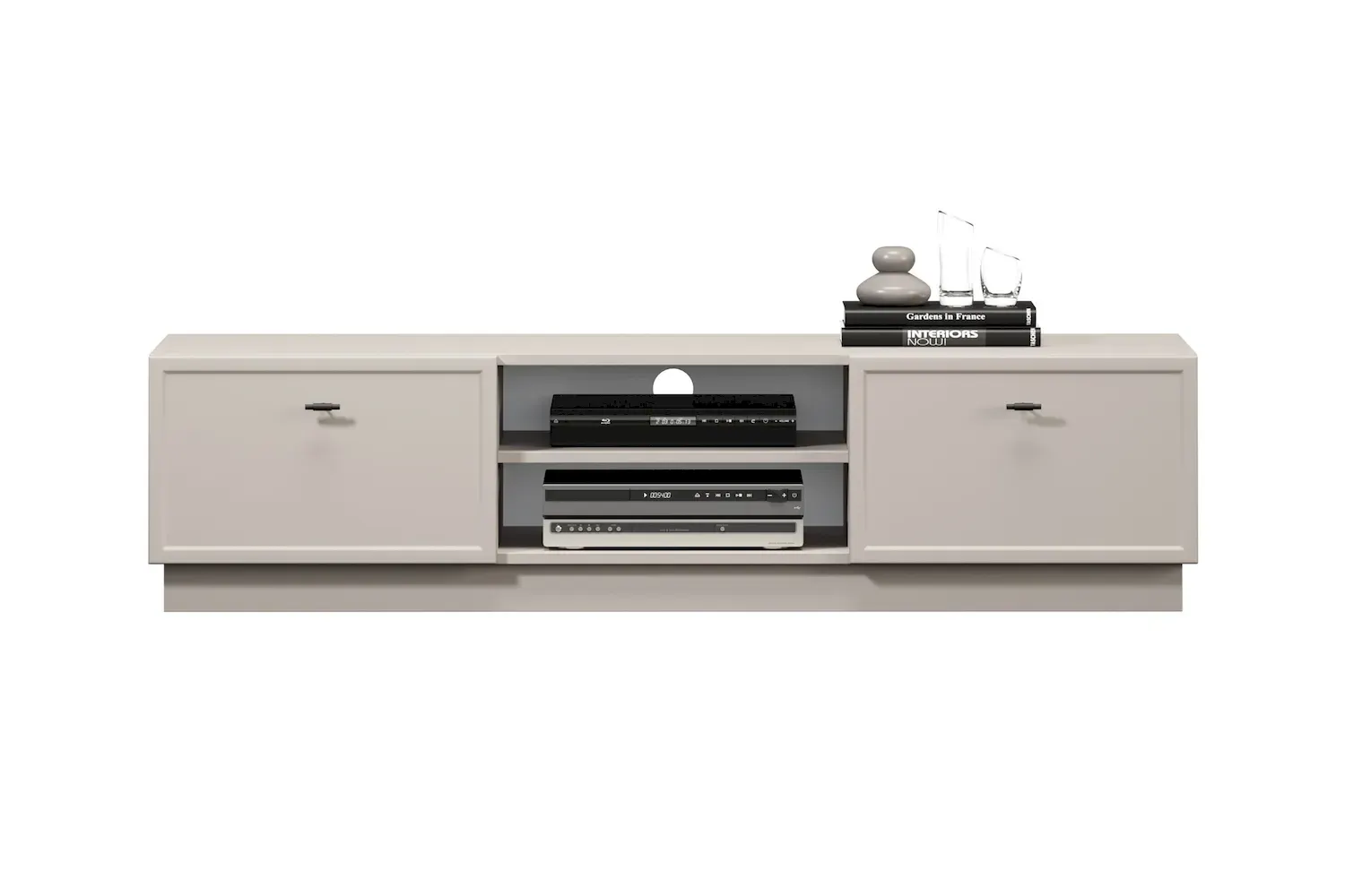 Szafka RTV z 2 szufladami LORINI 150 - cashmere uchwyt T-bar czarny cokół - B_166814