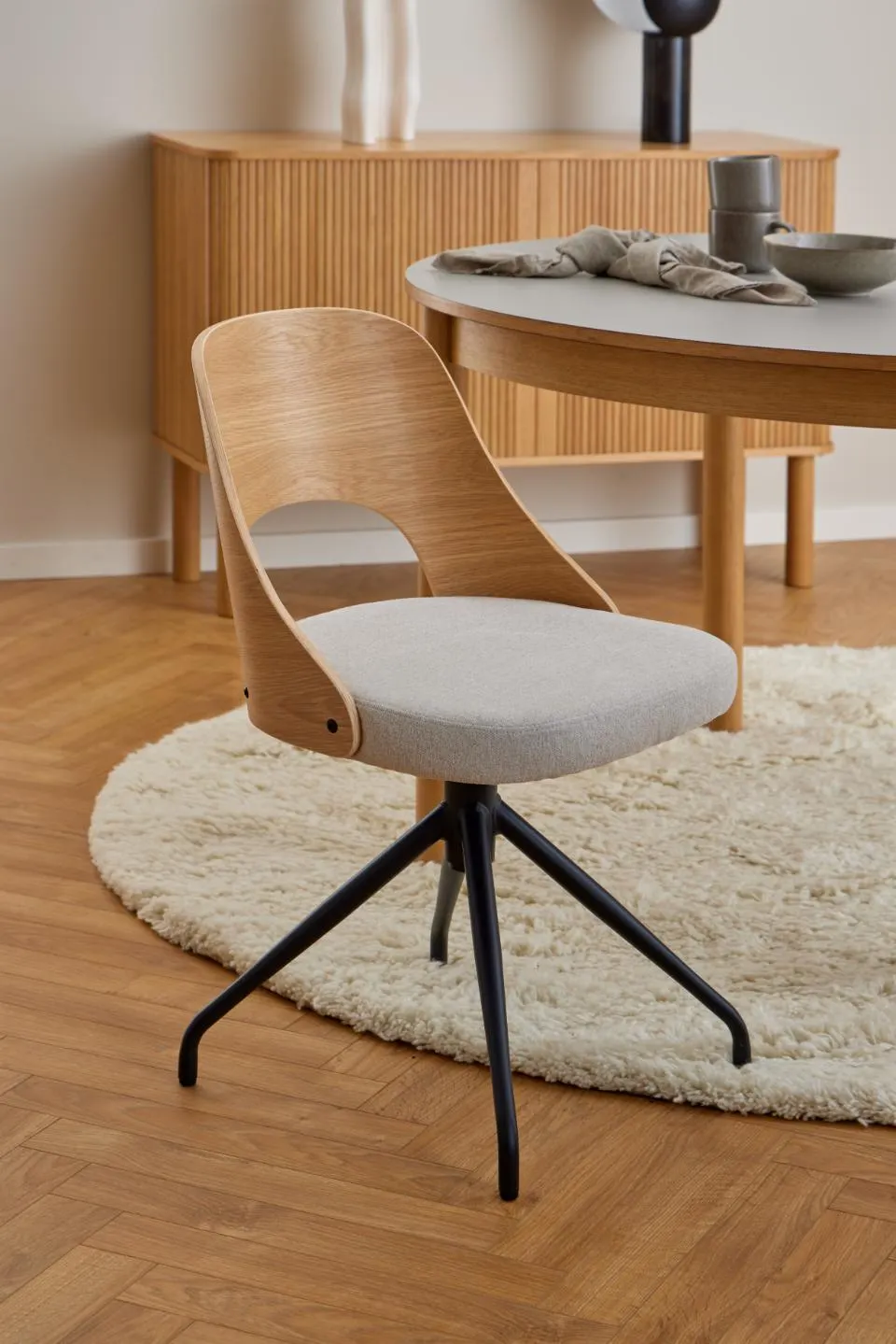 Krzesło obrotowe LUCY Beżowy, Fornir dębowy - 0000105594