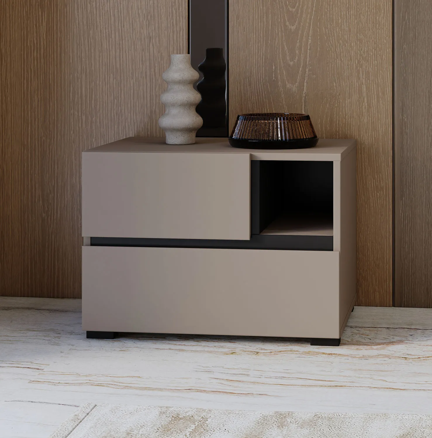 Szafka nocna z szufladami CROSS S 55x40 congo beżowo-szara - 24CWMY22