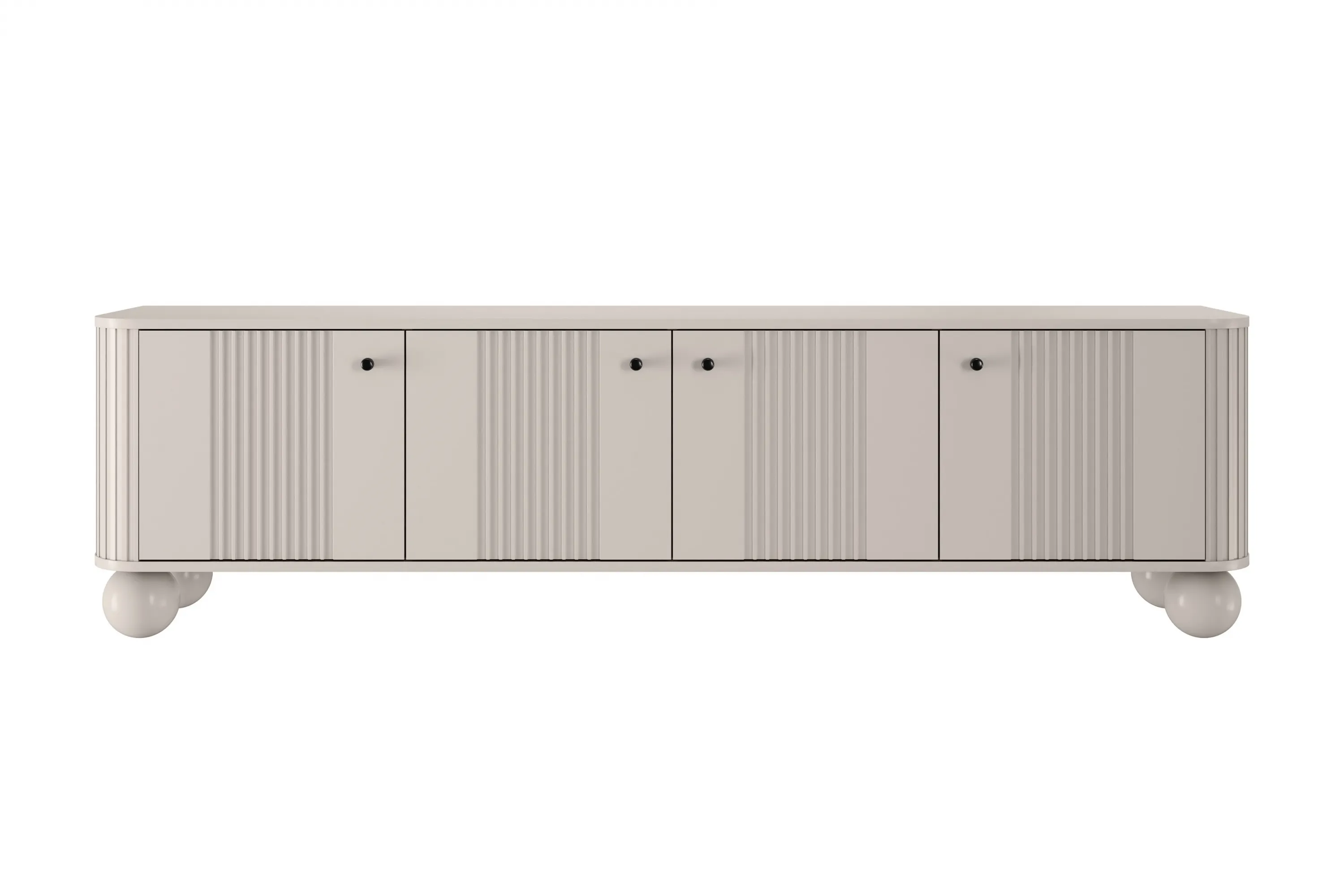 Szafka RTV 4-drzwiowa VESPER RTV 187 ryflowany front cashmere czarne uchwyty nogi kule - B_163729