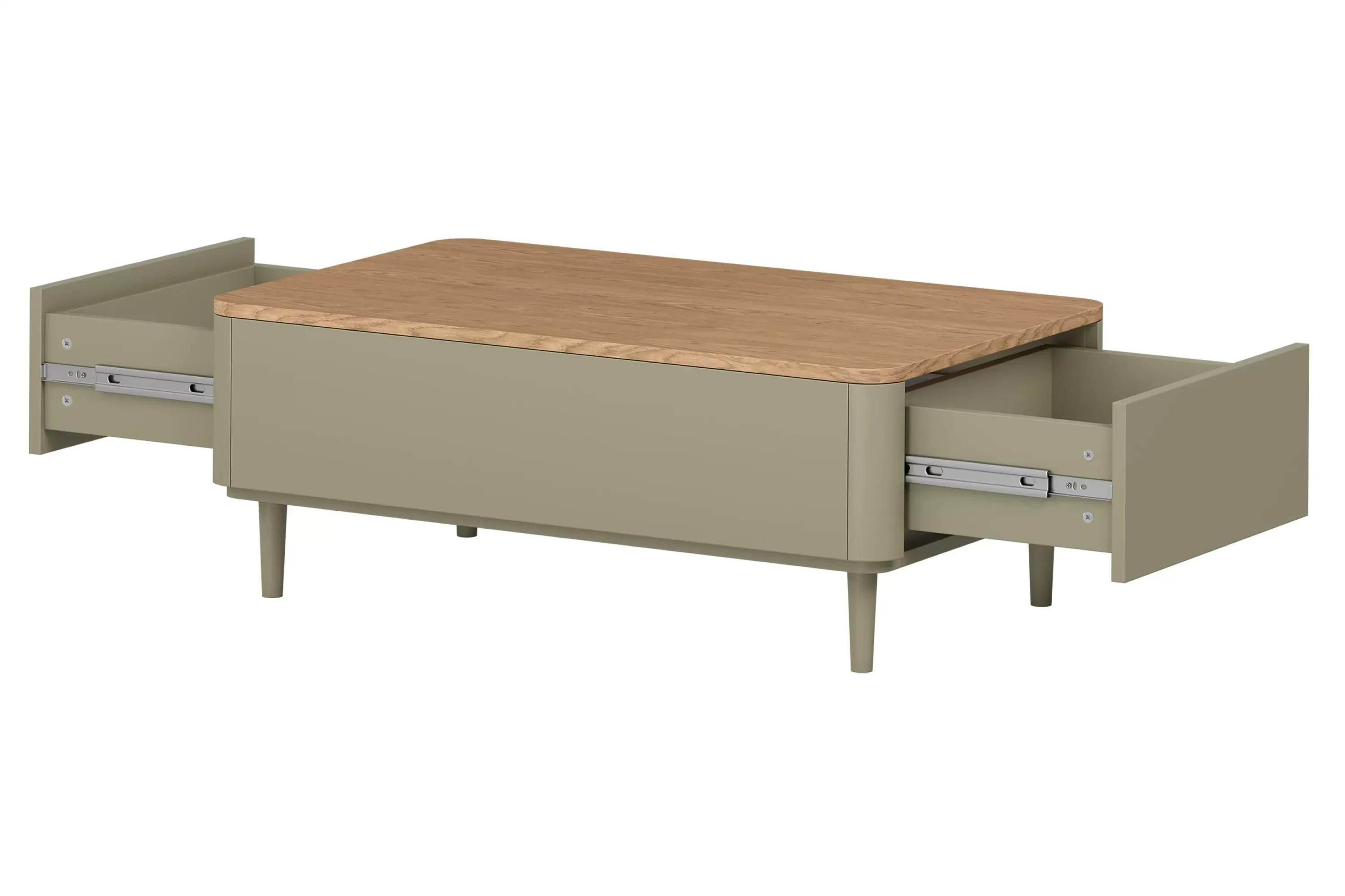 Stolik kawowy z 2 szufladami ELIVO 60x100cm drewniane nogi eukaliptus dąb baltic dune