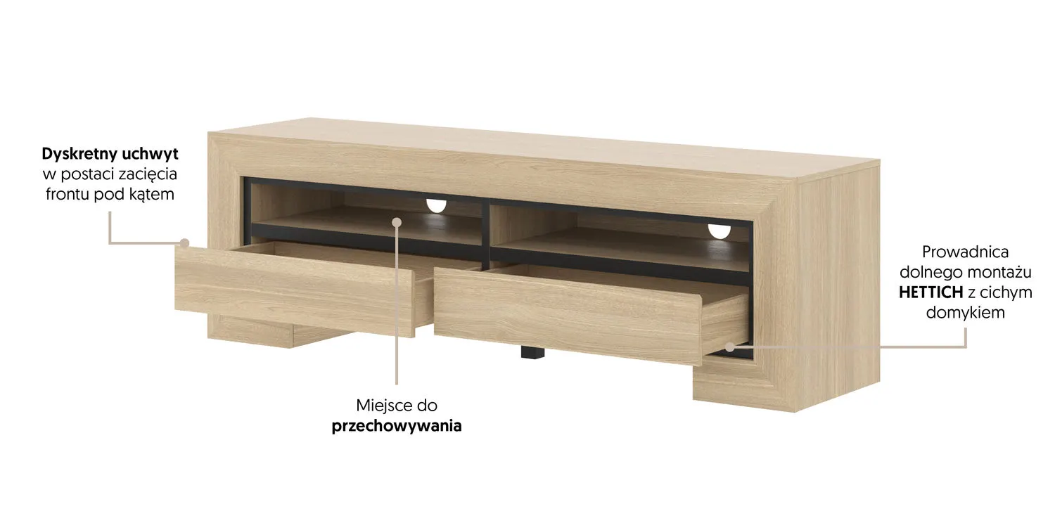 Komoda RTV z szufladami CUBA II 160 cm dąb samdal