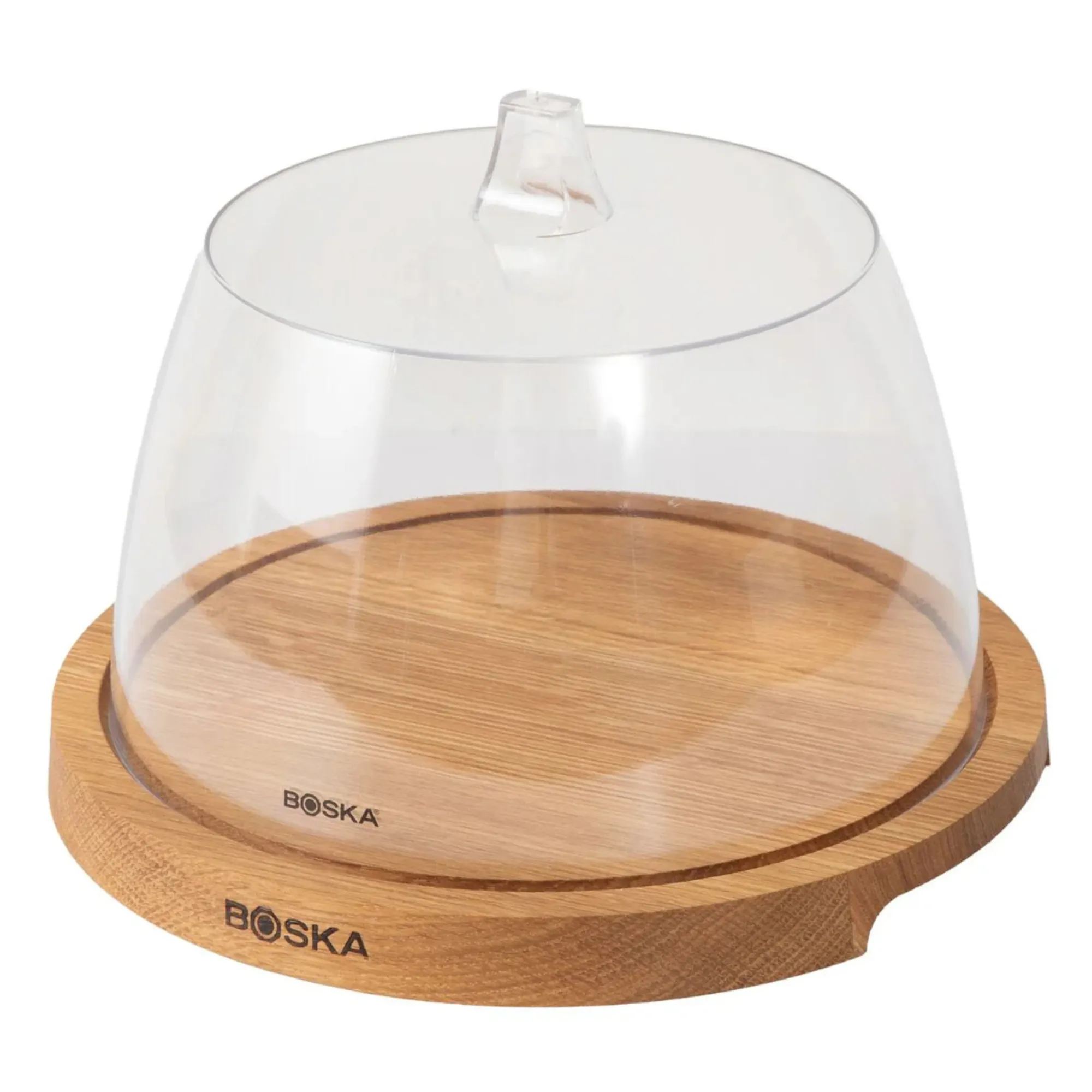 dome cake stand, wood base, glass dome, cake display, BOSKA brand