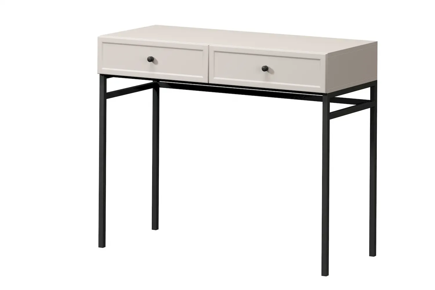 Toaletka z 2 szufladami LORINI 100 - cashmere gałka czarna stelaż czarny