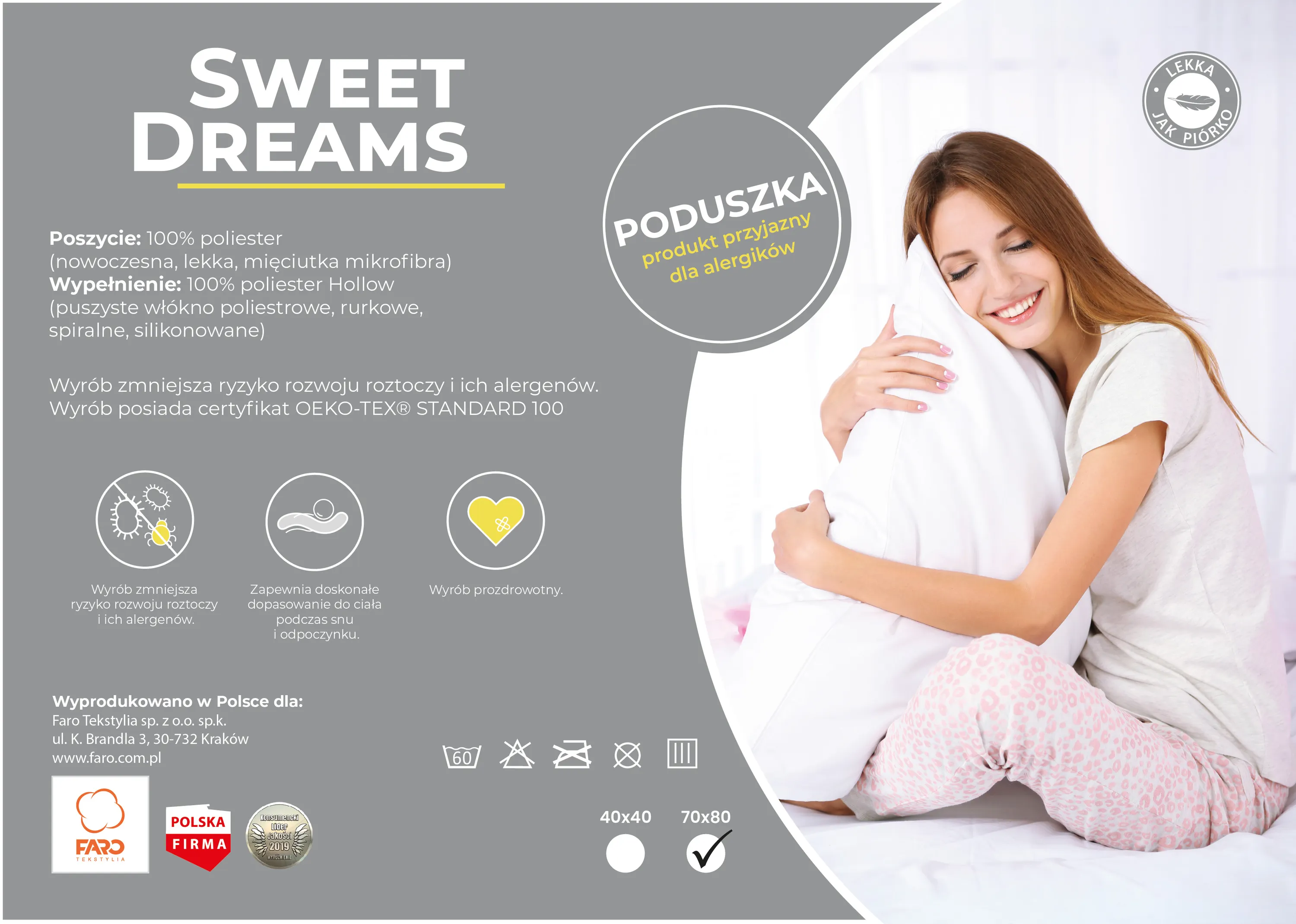 Poduszka do spania pikowana SWEET DREAMS 70X80 biała - FARO_23990