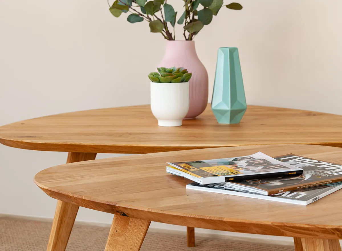 Stolik kawowy dębowy ORBETELLO owalny 95x96 cm - dąb olejowany - 3SORB59