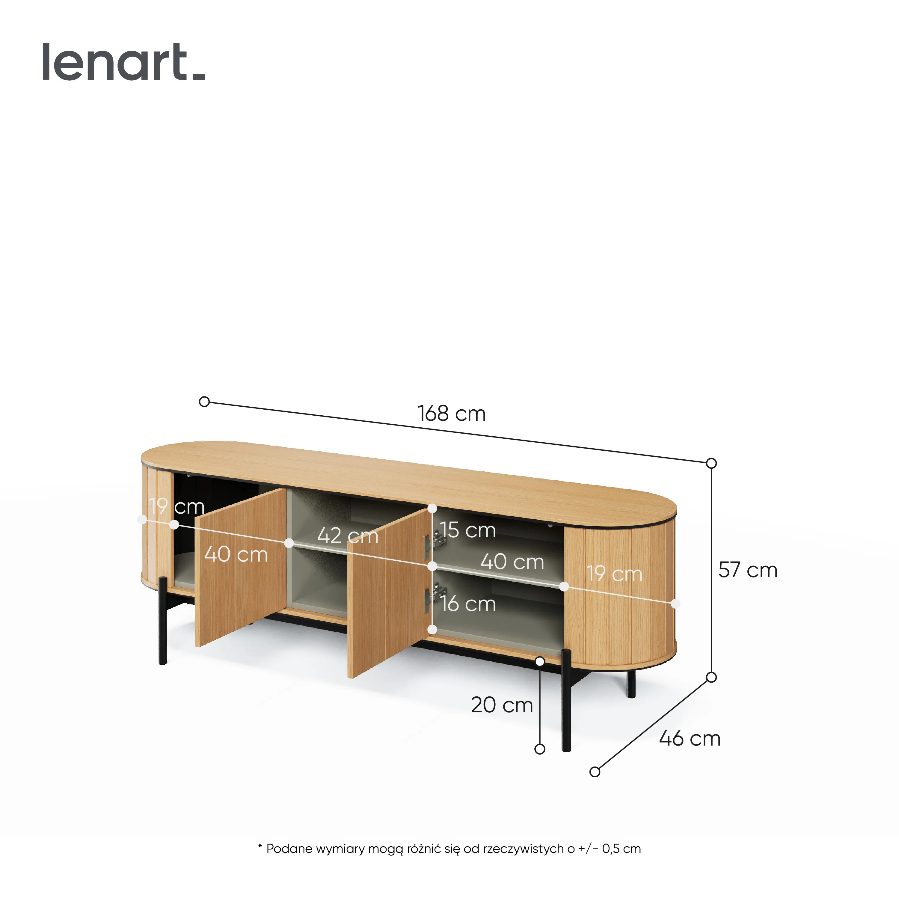 Zaokrąglona szafka RTV Rotto RT-05 168cm dąb vincenza/eukaliptus
