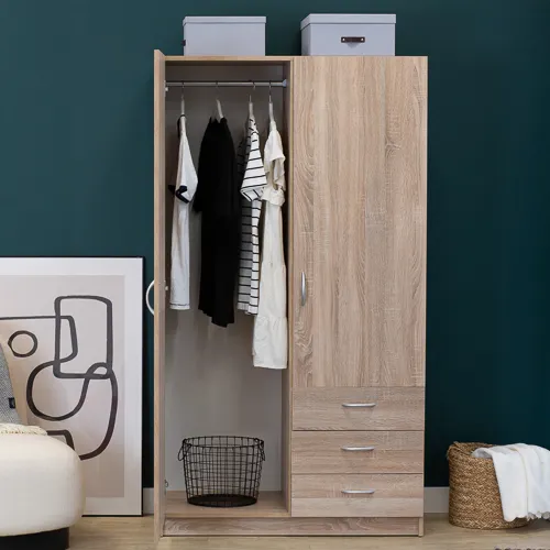 Szafa 2-drzwiowa z 3 szufladami GAYA 97cm dąb sonoma - INT_5002709