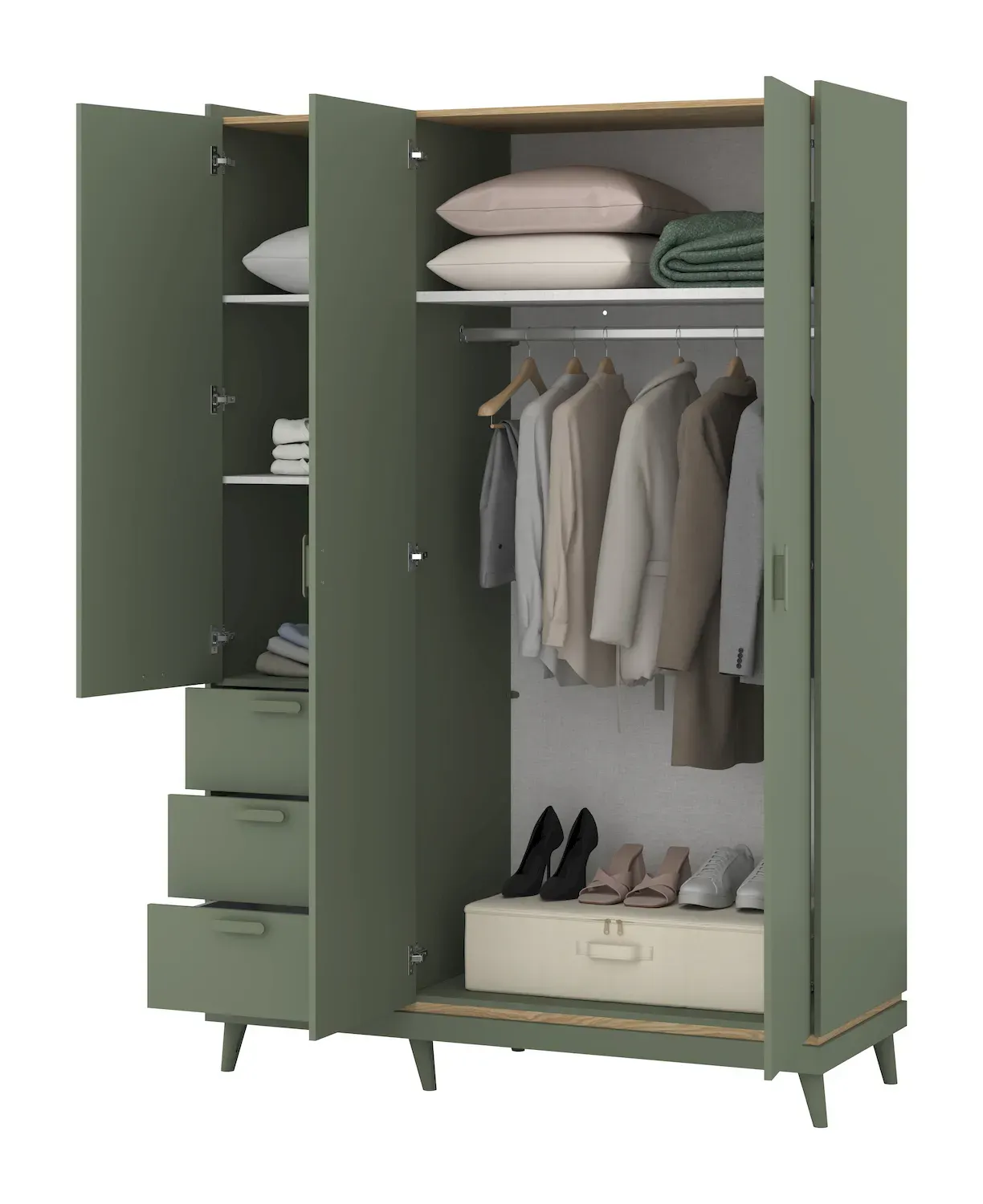 Szafa 3-drzwiowa z 3 szufladami SCANDI 19 zielony-dąb olejowany - 24GDOH19