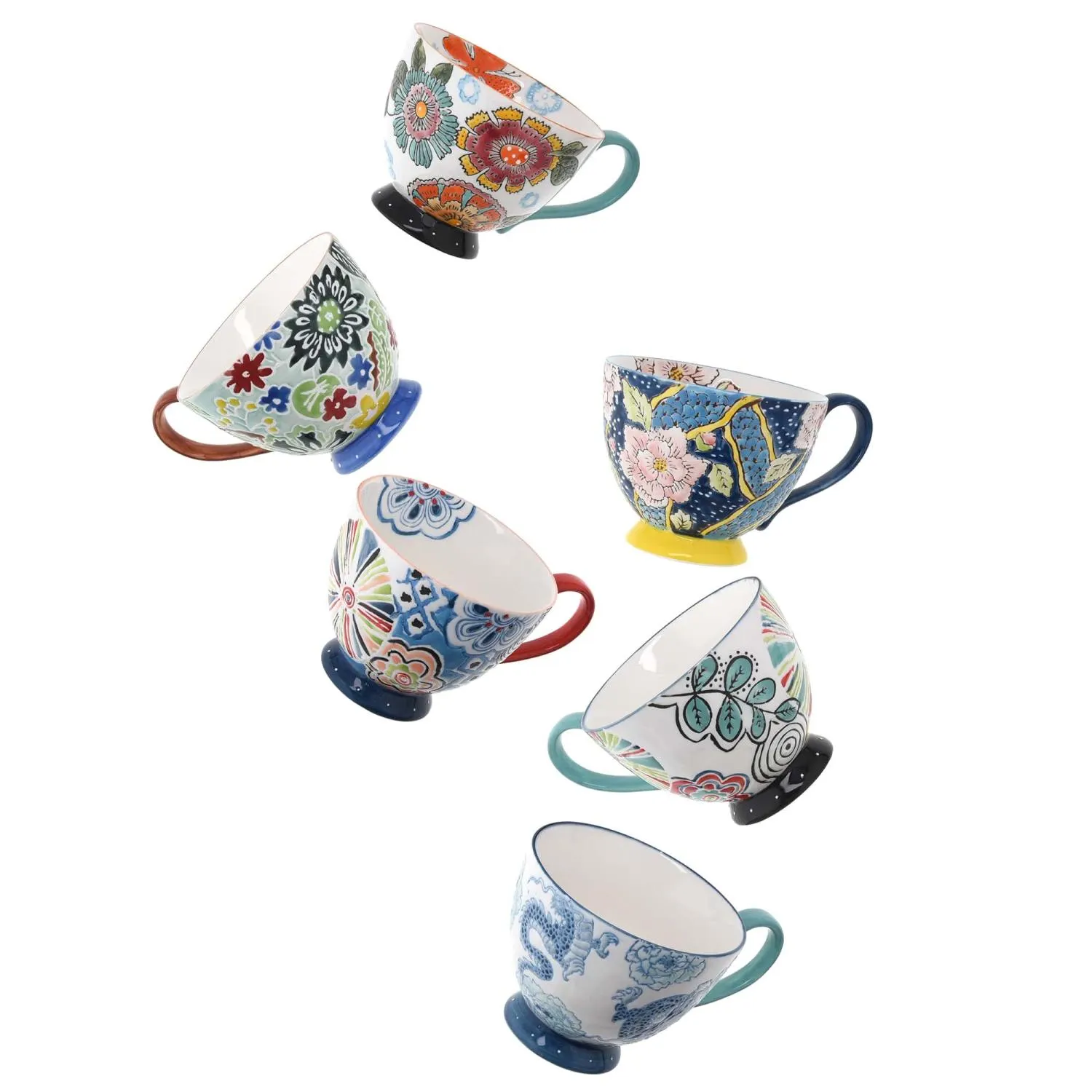 mug, kielich, ceramiczny, kolorowy, wzory floralne