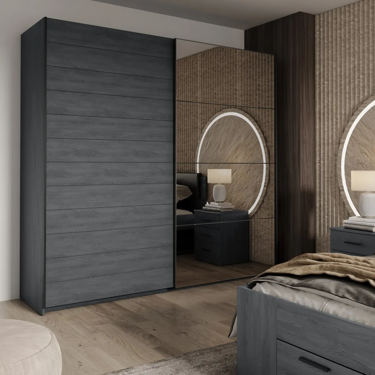 Szafa GALAXY przesuwna 2-drzwiowa z lustrem dąb carbon 220x210x61cm - 24CBEA68
