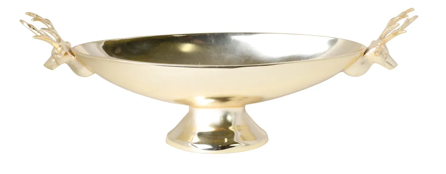 PATERA metalowa owalna Z RENIFERAMI 2491 złota