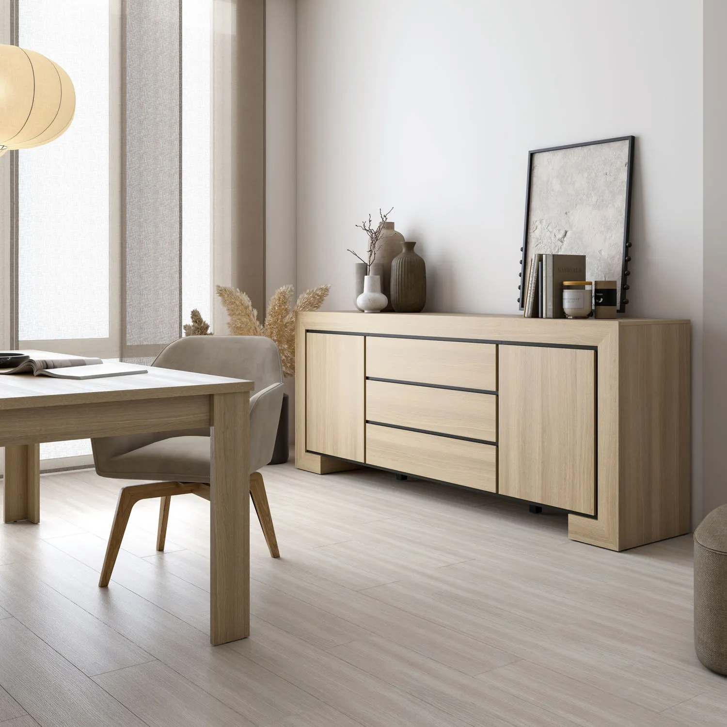 Komoda 2-drzwiowa z szufladami CUBA II 225 cm dąb samdal — zdjęcie 9