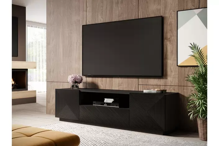 Szafka RTV ASHA 167 - czarny mat - ryflowany front - cokół — zdjęcie 5