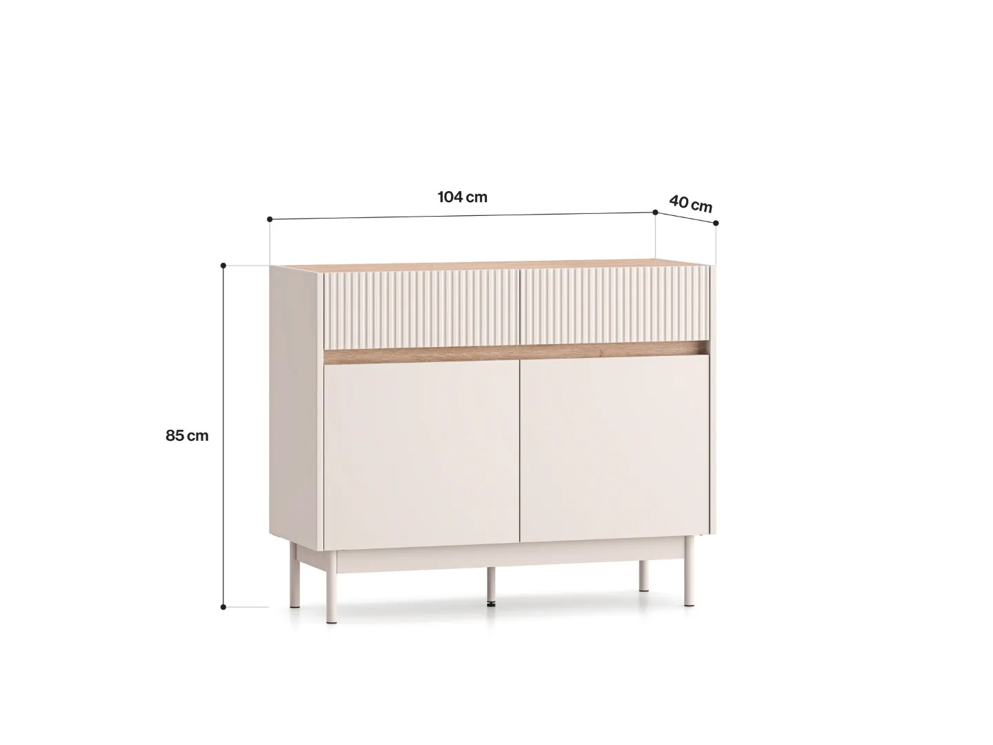 Komoda 2-drzwiowa z szufladami DUNEA 104x85 ryflowana kaszmir - dąb cremona - 1DUNE06-001