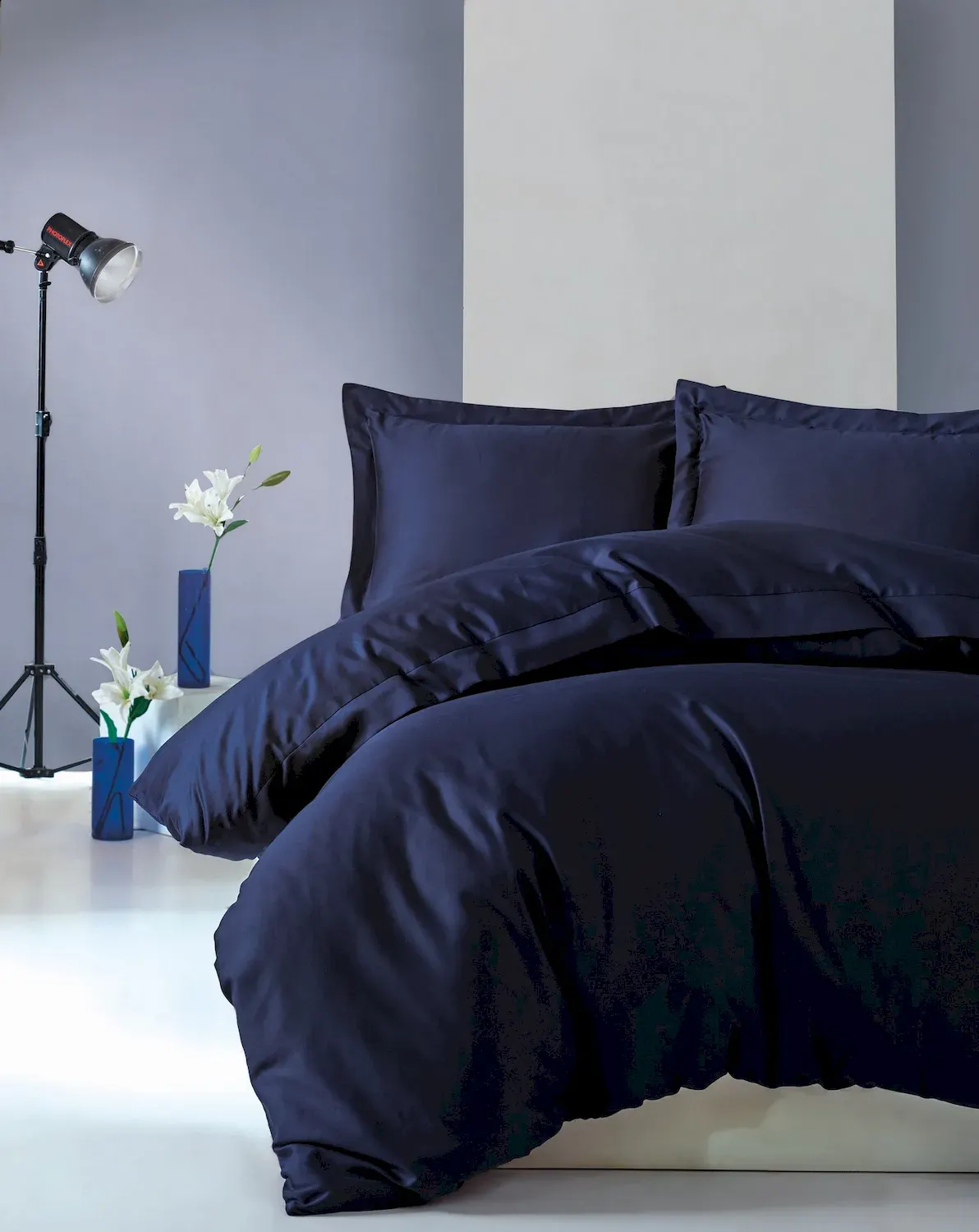 Komplet pościeli satynowej SUPER KING ELEGANT 260x220 poszewki 2szt. 60x60 granatowy - ASI_129CTN93490