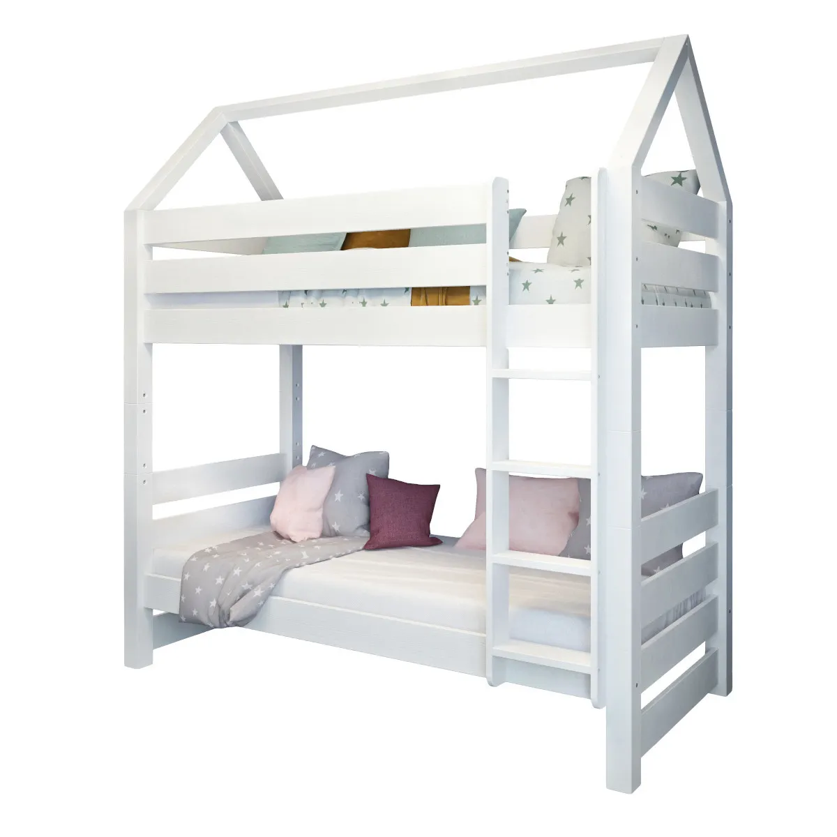 Łóżko drewniane piętrowe COSY HOME 90x200 z daszkiem białe Łóżko, Łóżko piętrowe, Meble, Łóżeczko, Łóżko dziecięce