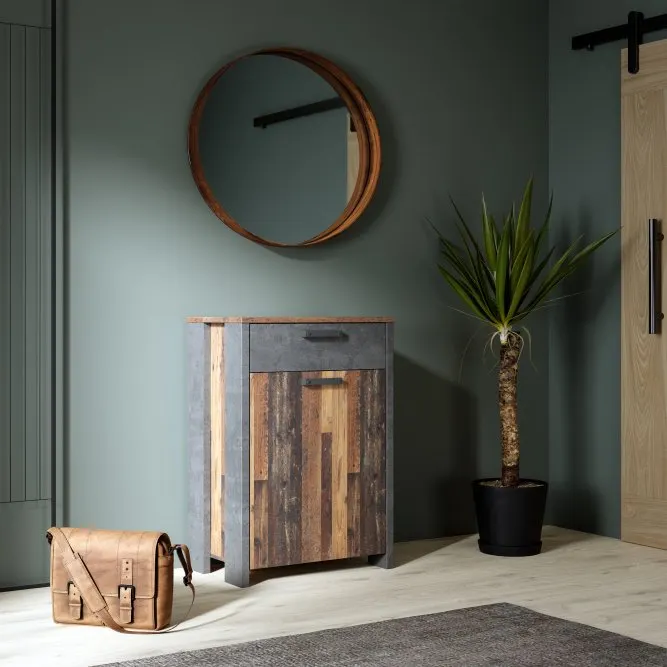 Szafka na buty CLIF z szufladą i szafką - old wood vintage, beton - CLFD213-C748