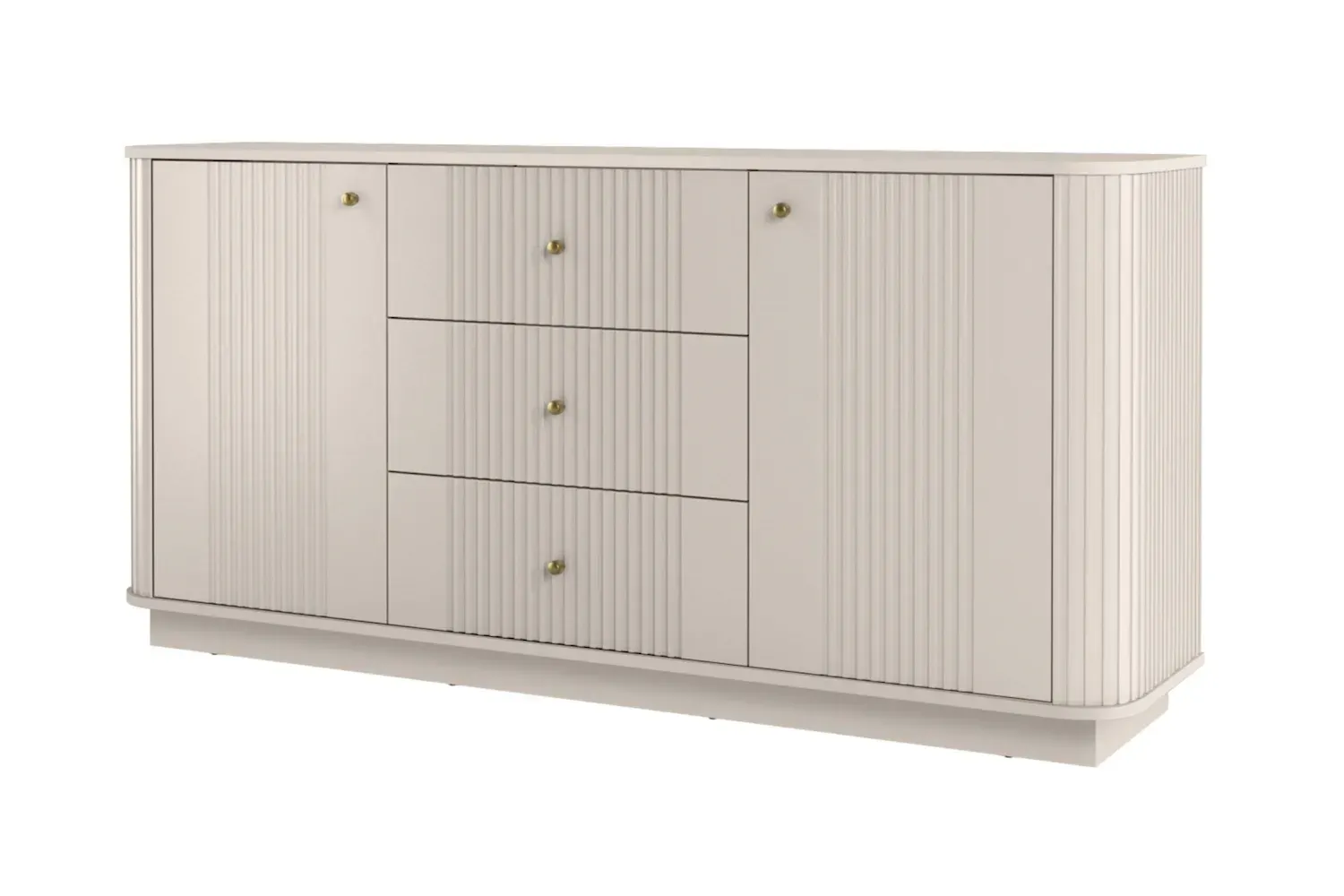 Komoda 2-drzwiowa z 3 szufladami VESPER 160 ryflowany front - cashmere złote uchwyty cokół