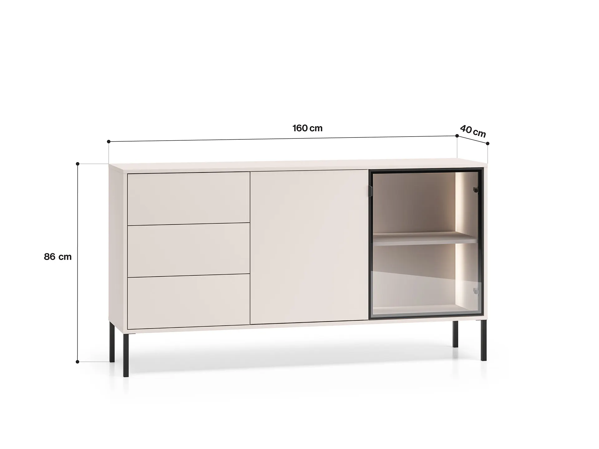 Komoda 2-drzwiowa z 3 szufladami BARNEE 02 oświetlenie LED cashmere — zdjęcie 10