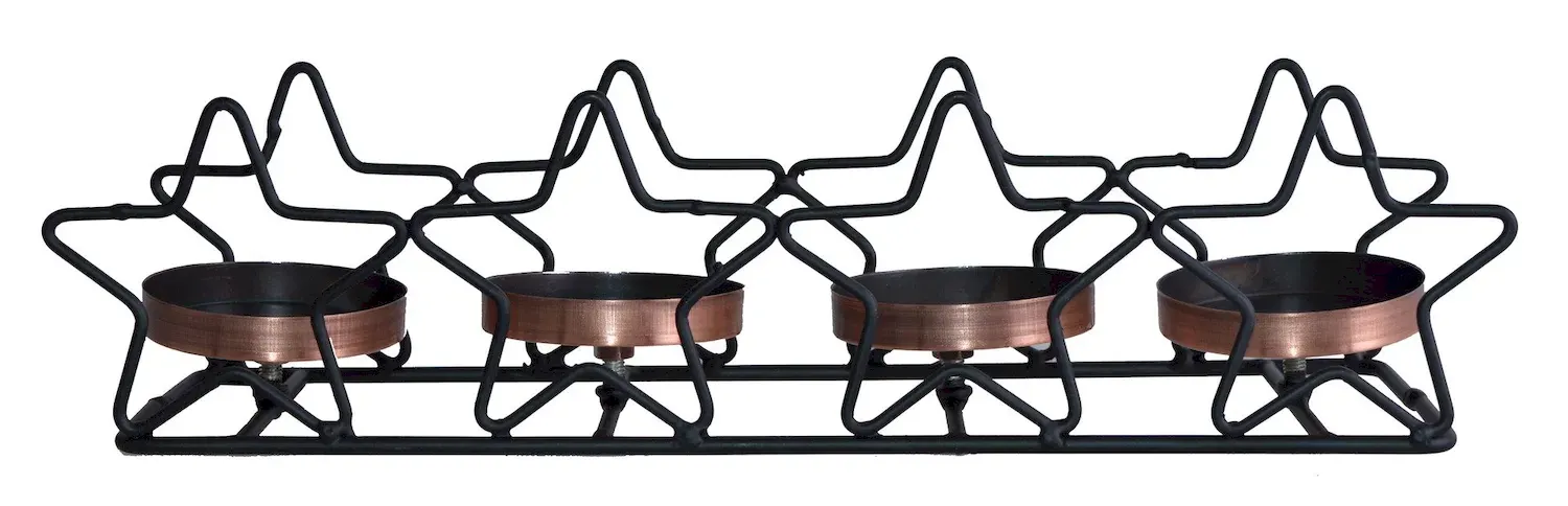 ŚWIECZNIK metalowy GWIAZDKI czarno-miedziany