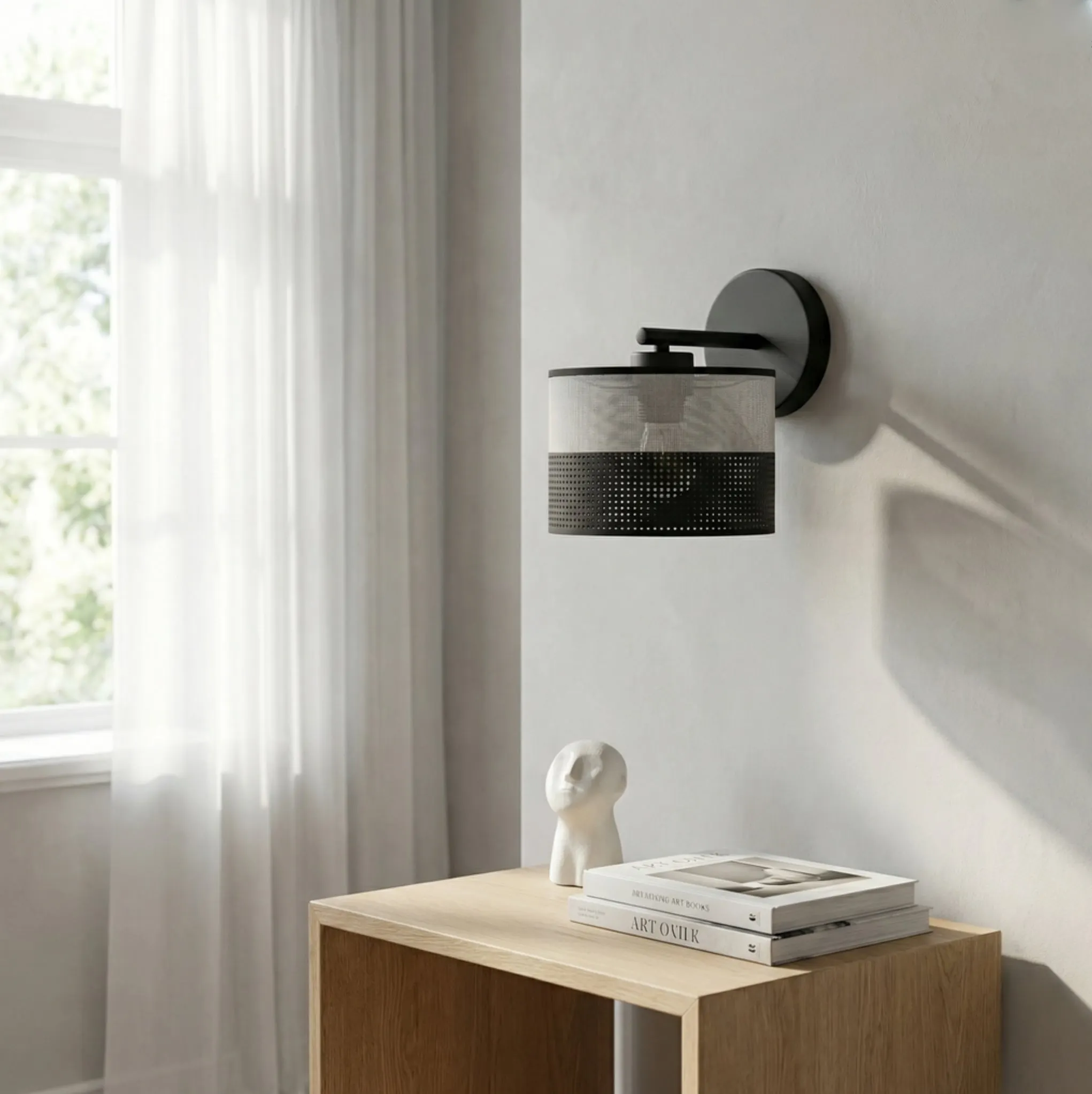 image lampa, kinkiet, lampka ścienna, czarno-biała, wzór abażura
