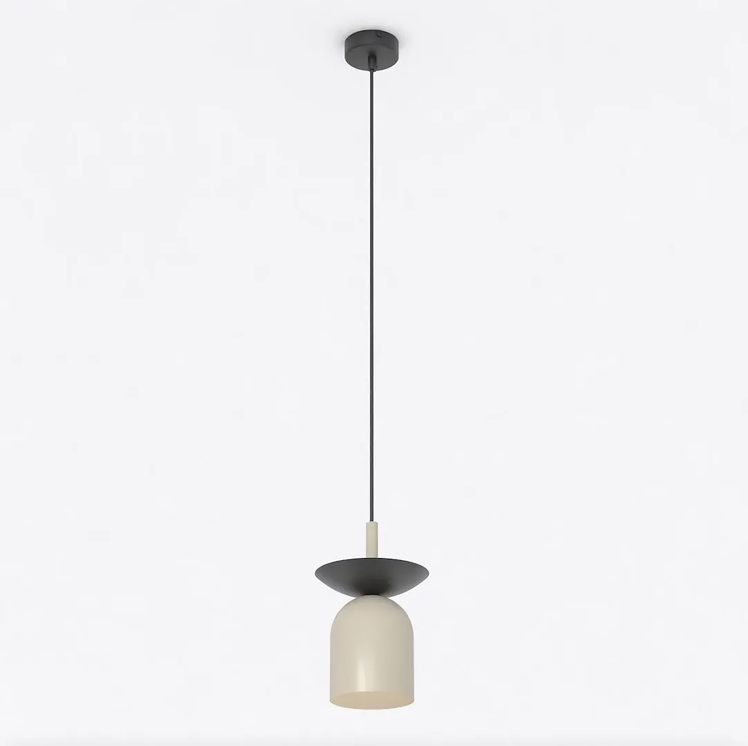 lampa wisząca, pendant, czarna listwa, korpus kremowy, metalowy