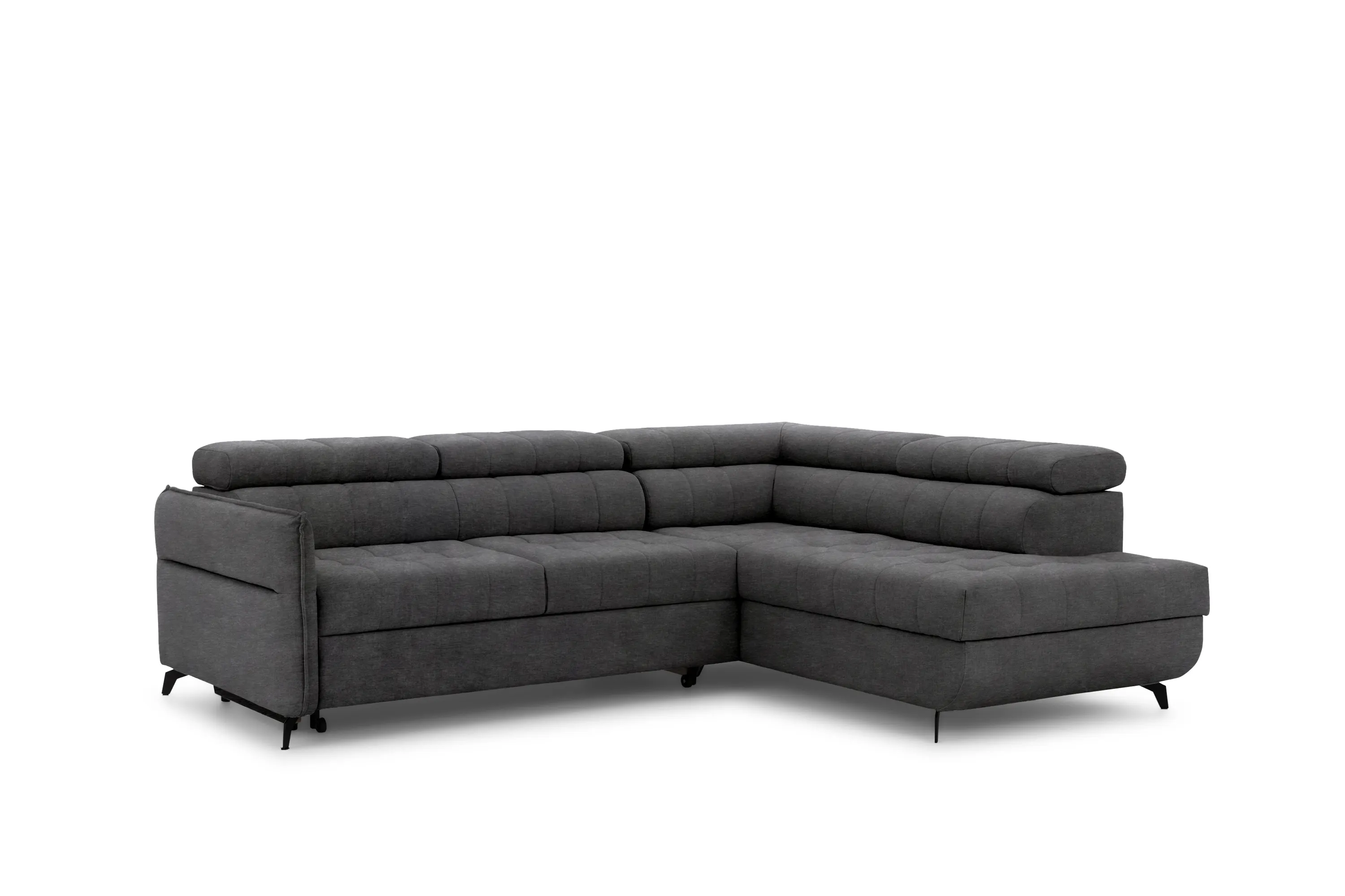 Narożnik prawostronny ELARIAS L regulowane zagłówki i podłokietniki tkanina Zetta 305 grafitowy Kanapa, Meble