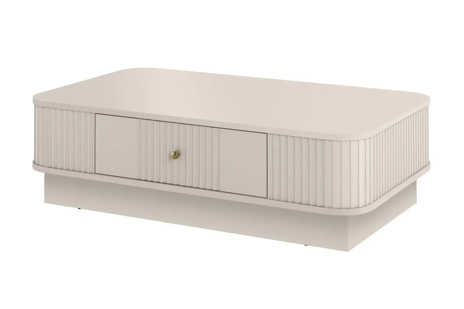 Stolik kawowy z szufladą VESPER ryflowany front - cashmere złoty uchwyt cokół