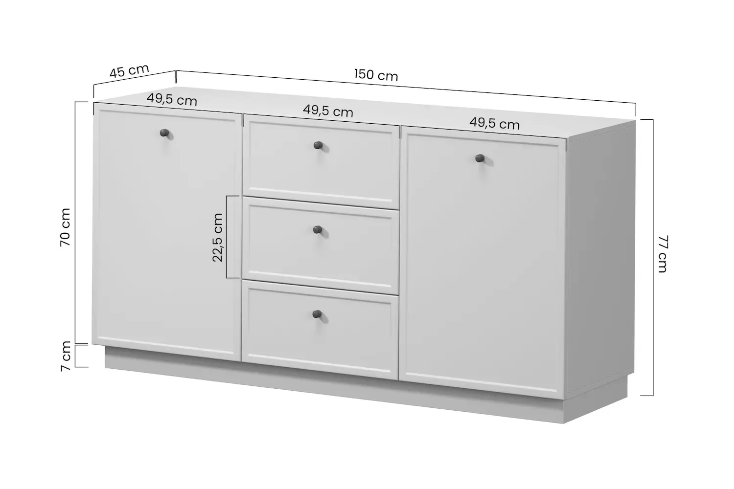 Komoda 2-drzwoiowa z 3 szufladami LORINI 150 - cashmere uchwyt T-bar czarny cokół - B_166765