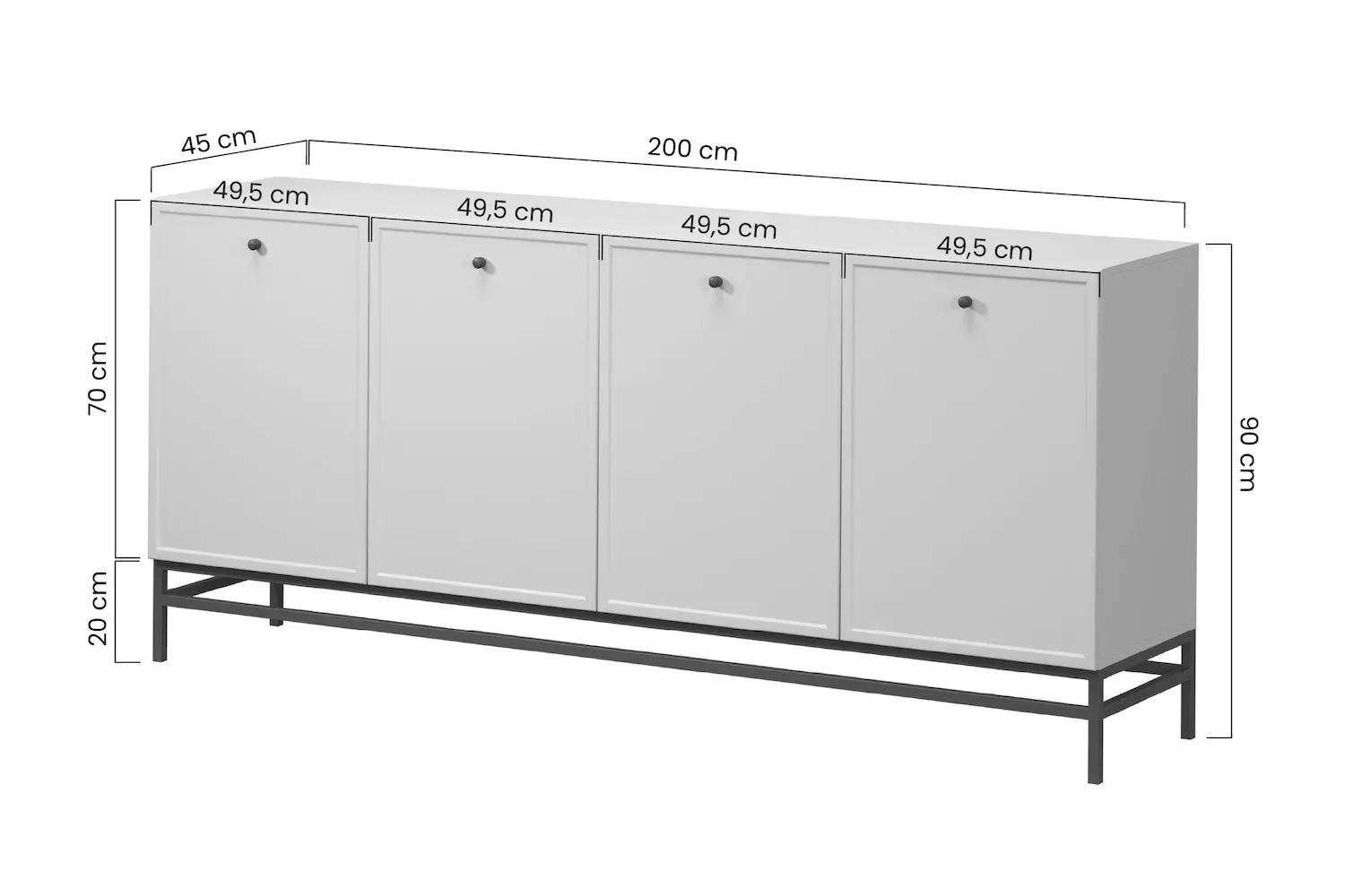 Komoda 4-drzwoiowa LORINI 200 - cashmere T-bar czarny stelaż czarny - B_166755