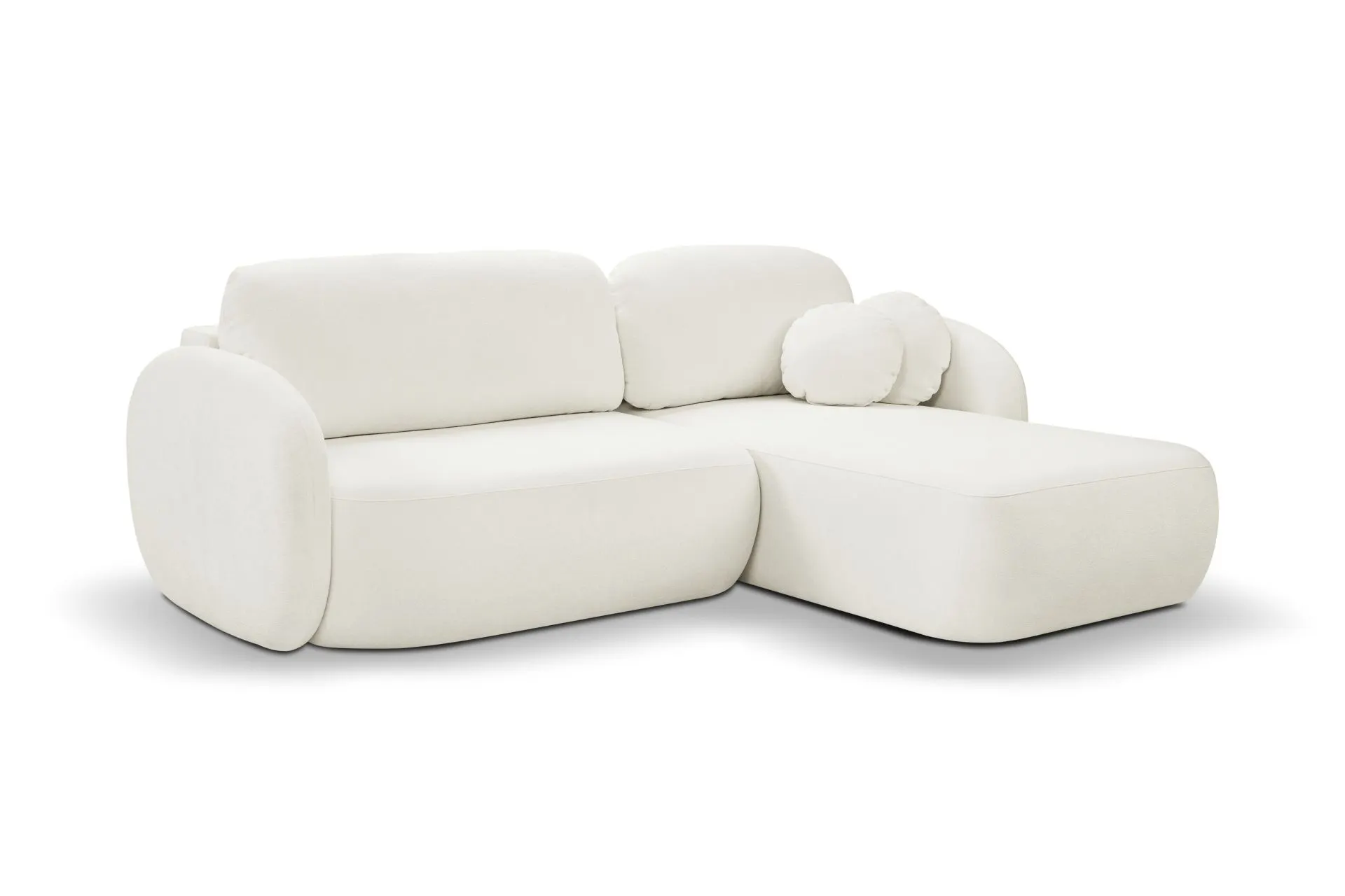 Narożnik rozkładany z pojemnikiem OLIO SICURIO 248 cm prawostronny kremowy Kanapa, Meble, Poduszka, Wystrój domu