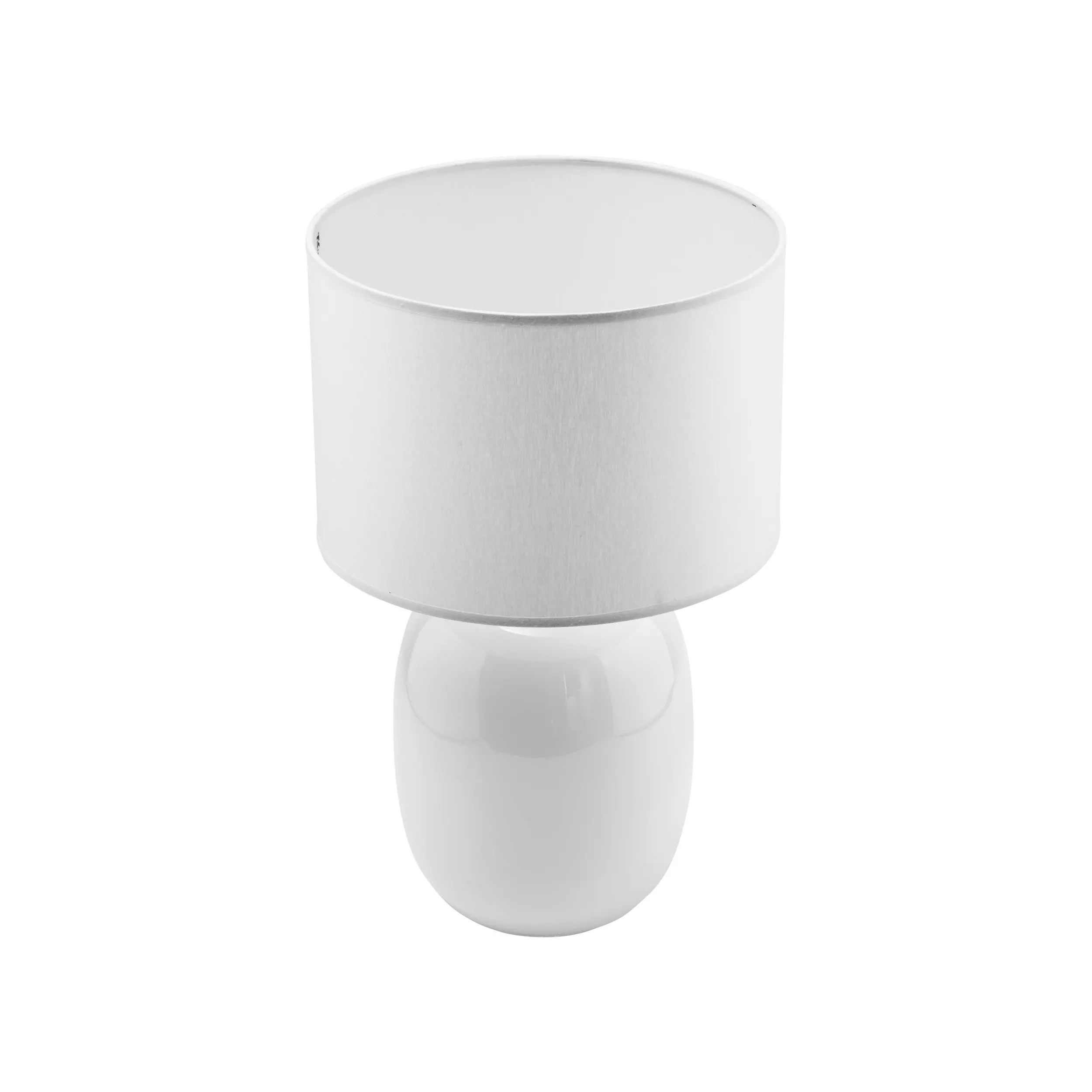 Lampka nocna MELODY biała szklana podstawa okrągły abażur z tkaniny 48x30cm - TK_5985