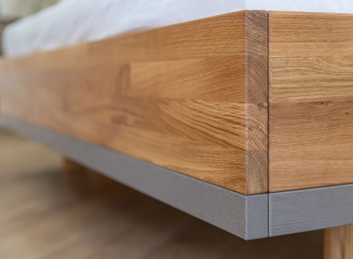 Łóżko dębowe z tapicerowanym zagłówkiem CADI Dębowy Sen 160x200 dąb olejowany szary - ZICAD_160