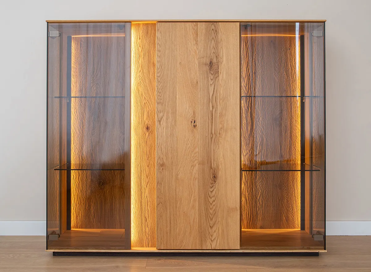 Witryna niska szklana dębowa COLLODI z oświetleniem - dąb olejowany - ZICOL13