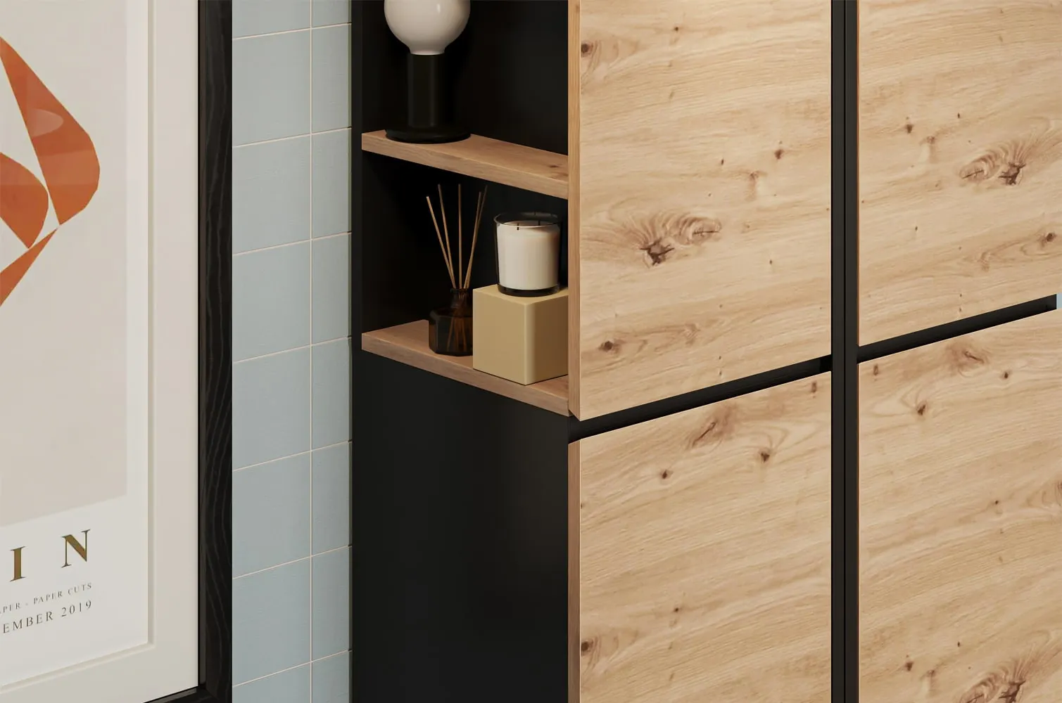 Szafka łazienkowa wisząca MOSSA prawa 160x35 dąb Artisan/czarna - WG-100-1830