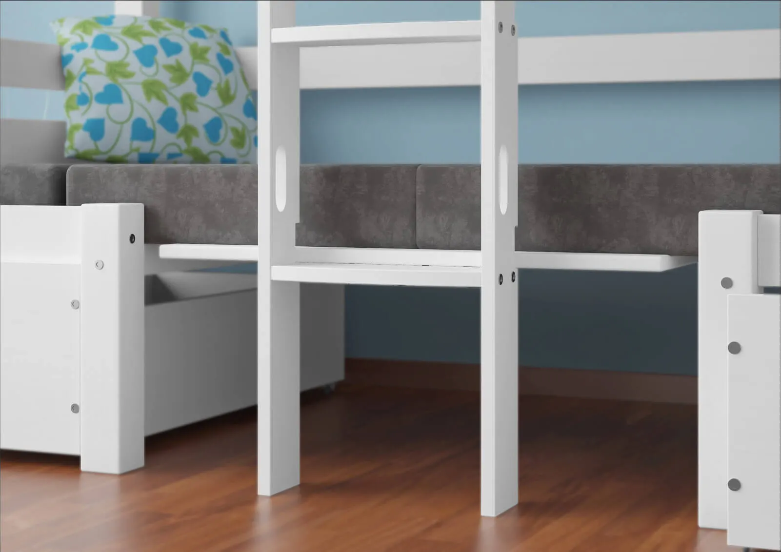 Łóżko drewniane piętrowe DOUBLE ze stelażem i siedziskiem białe - LPDOUBLEBIA90