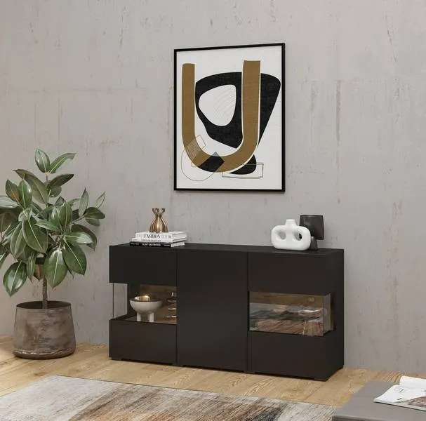 Komoda 2-drzwiowa szklana AVA stojąca/wisząca 120 cm czarna - 24WNLM25