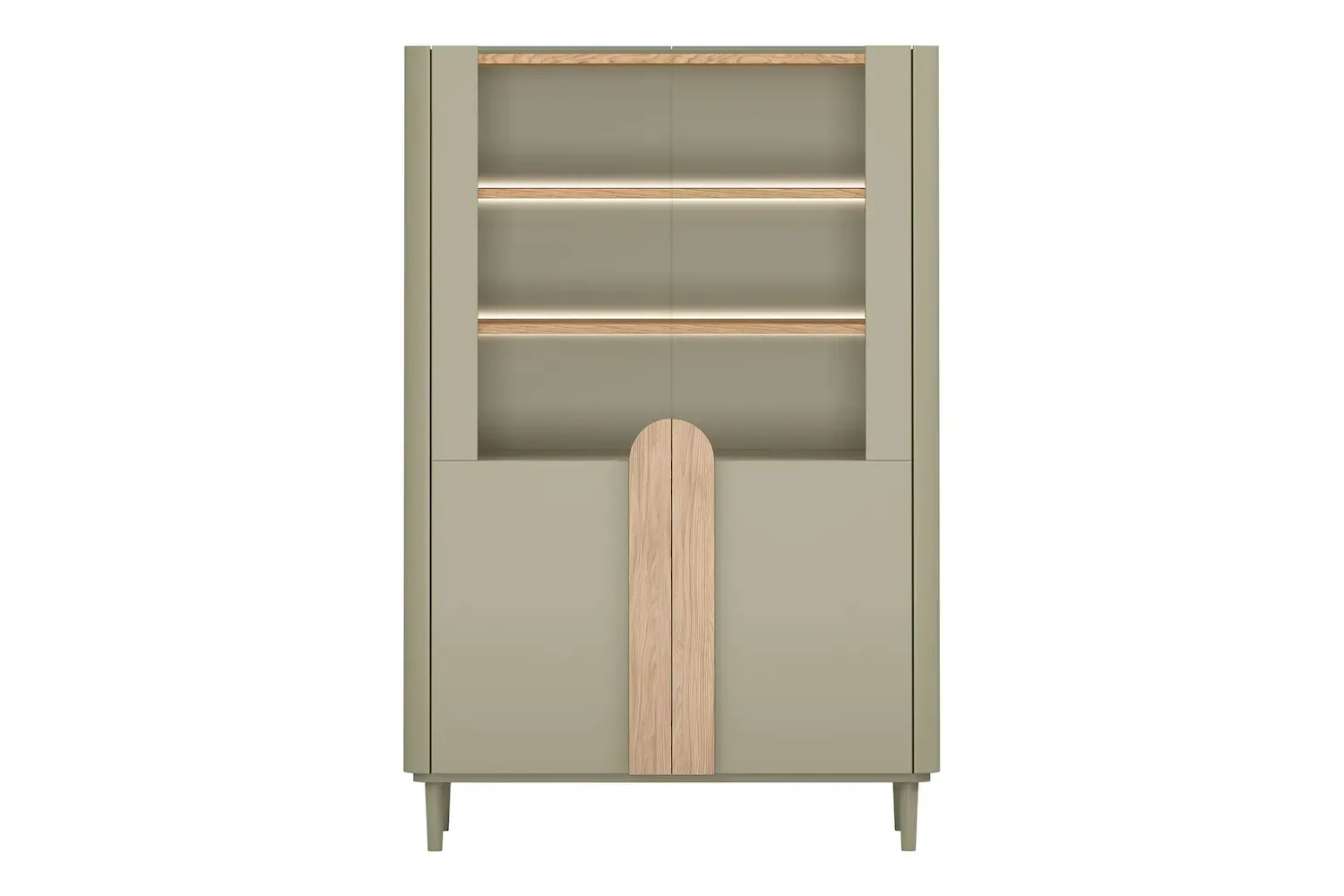 Witryna 2-drzwiowa AMILIO 100 oświetlenie LED - eukaliptus dąb baltic dune uchwyty dąb naturalny nogi eukaliptus - B_169226