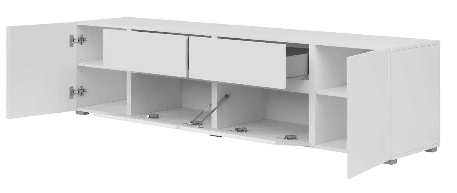 Szafka RTV 2-drzwiowa z 2 szufladami i 2 klapami ASYMETRIC 39 biała - 2497OA39