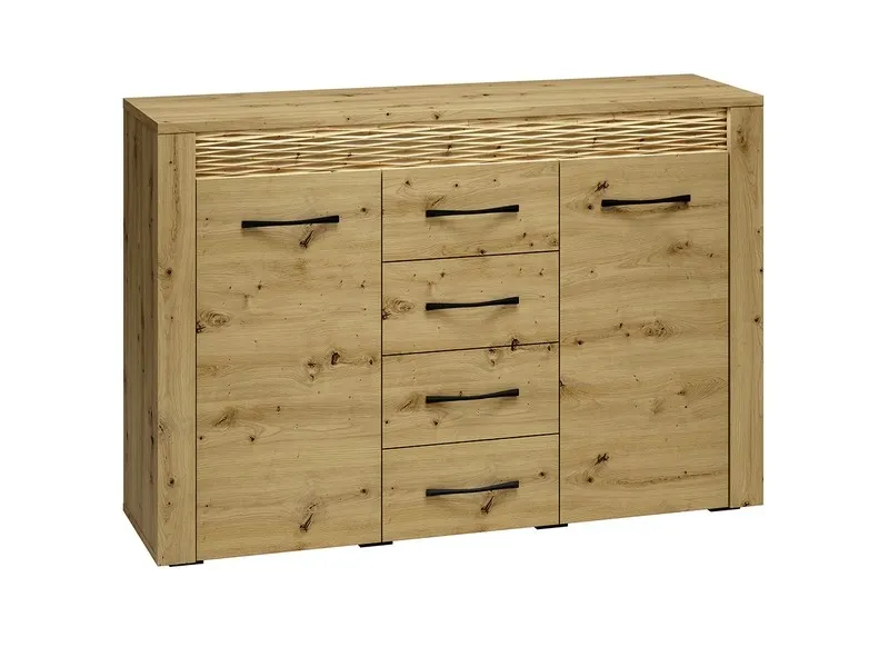 Komoda 2-drzwiowa z 4 szufladami ARTIS 07 z oświetleniem, dąb artisan — zdjęcie 2