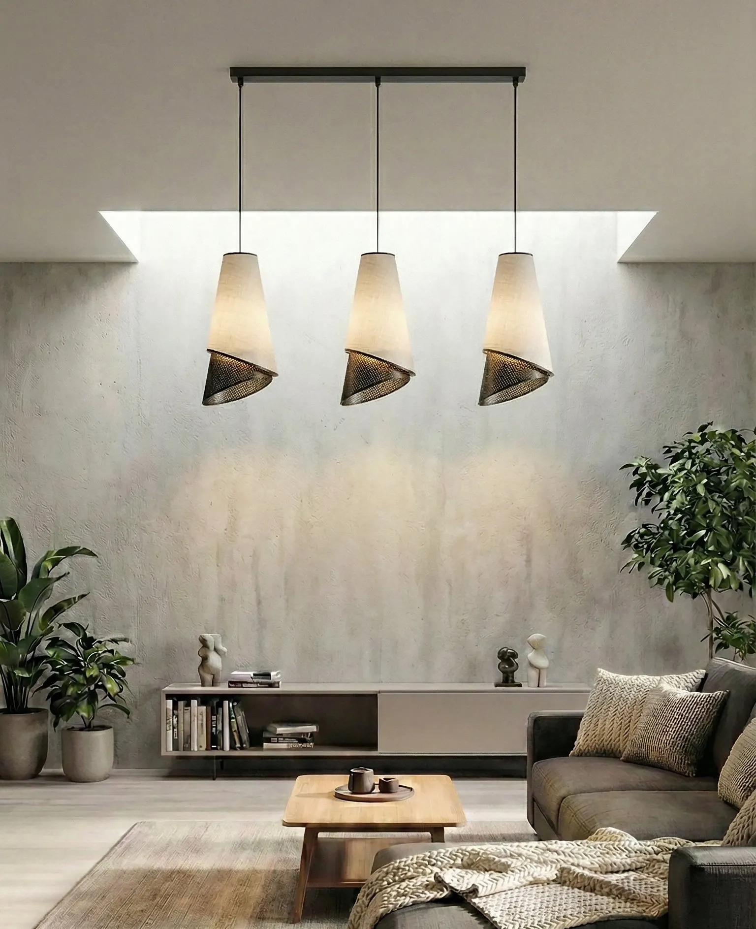 image lampa wisząca, trzy sztuki, kinkiety, oświetlenie sufitowe, wnętrze salonu