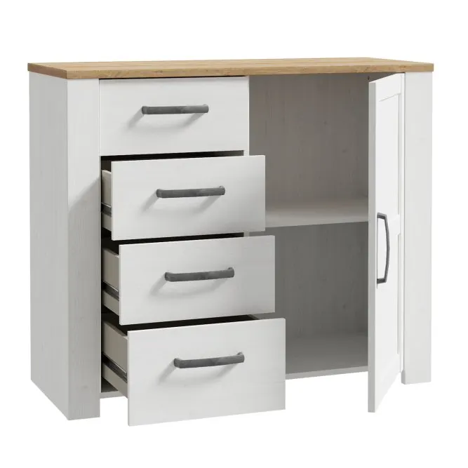 Komoda 1-drzwiowa z 4 szufladami L/R CHISBURY - dąb riviera, modrzew jasny sibu - BHLK222-M482