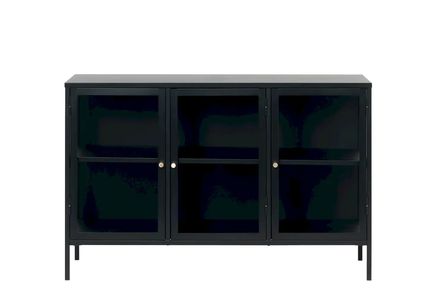 Komoda 3-drzwiowa CARMEL z przeszklonymi drzwiami i bokami 132 cm  - czarna