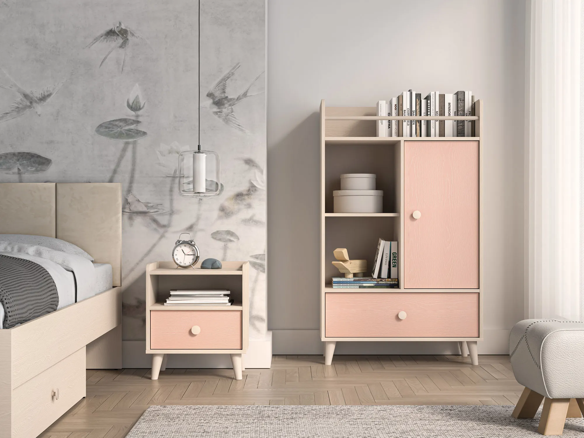 Szafka nocna z szufladą MEVEL 10 piasek pustyni, różowy - 1MEVE10-001