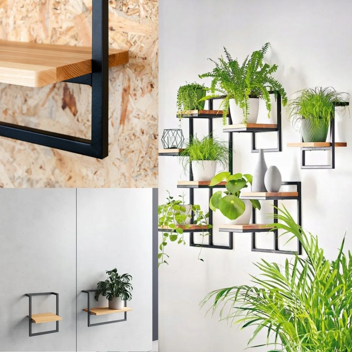 Kwietnik wiszący mwtal drewno NESLE S czarny naturalny - LD_TZ000082